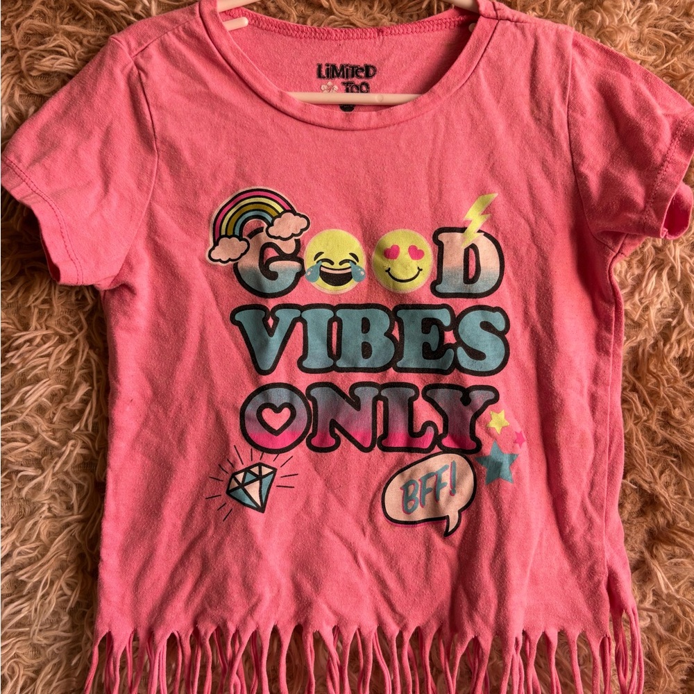 Limited Too Pink Fringe Tee with Fun Graphics